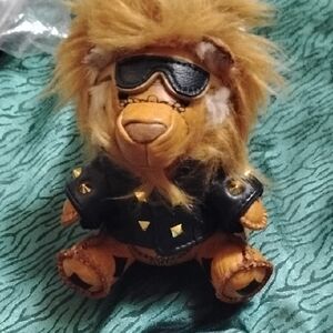 MCM Gold Hardware Lion Fur Key Charm - Brown & Gold